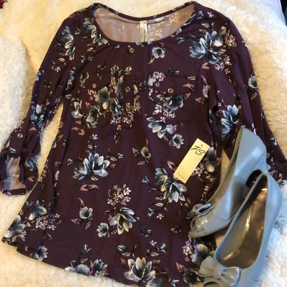 Floral plum PerSeption shirt.